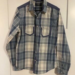 Express Blue Plaid Men's Snap Shirt